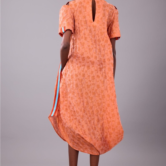 christie brown Dresses & Skirts - Asymmetrical Orange Dress with Striped Detail